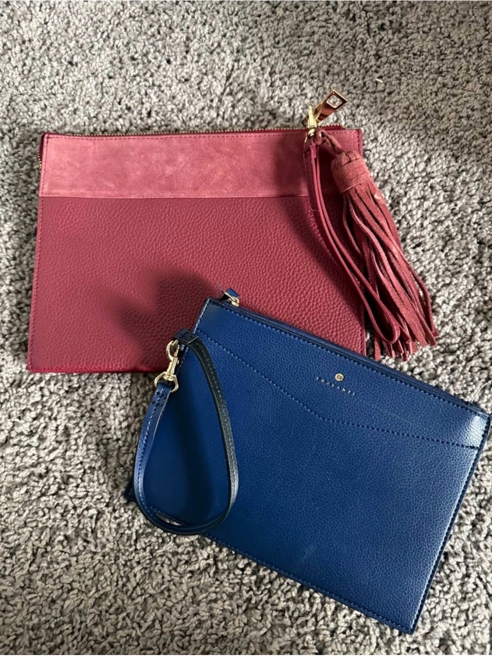 Blue Wristlet Clutch & Burgundy Tassel Pouch Set